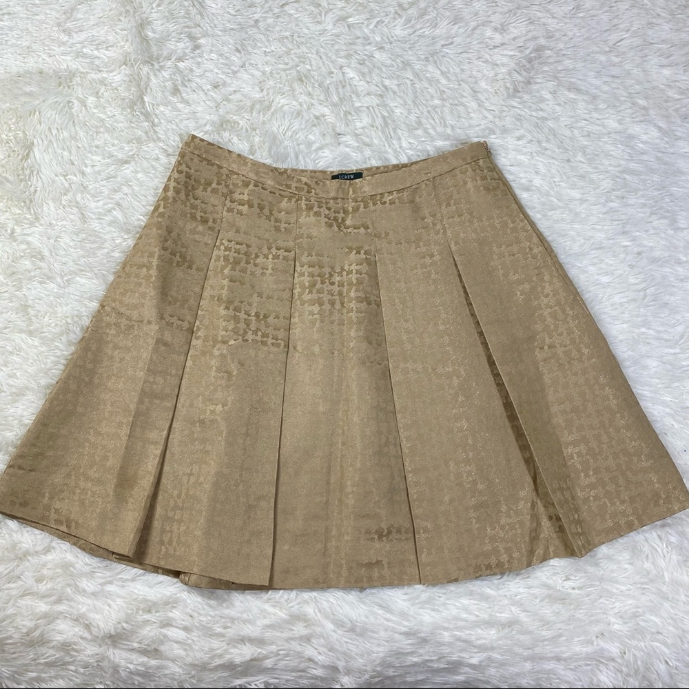 J Crew Silk Metallic Gold Lame Pleated A-Line Skirt Size 6